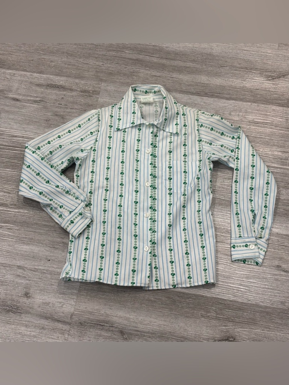 Girls Girl Scouts Green Striped Button-Down Shirt Sz 8 vintage